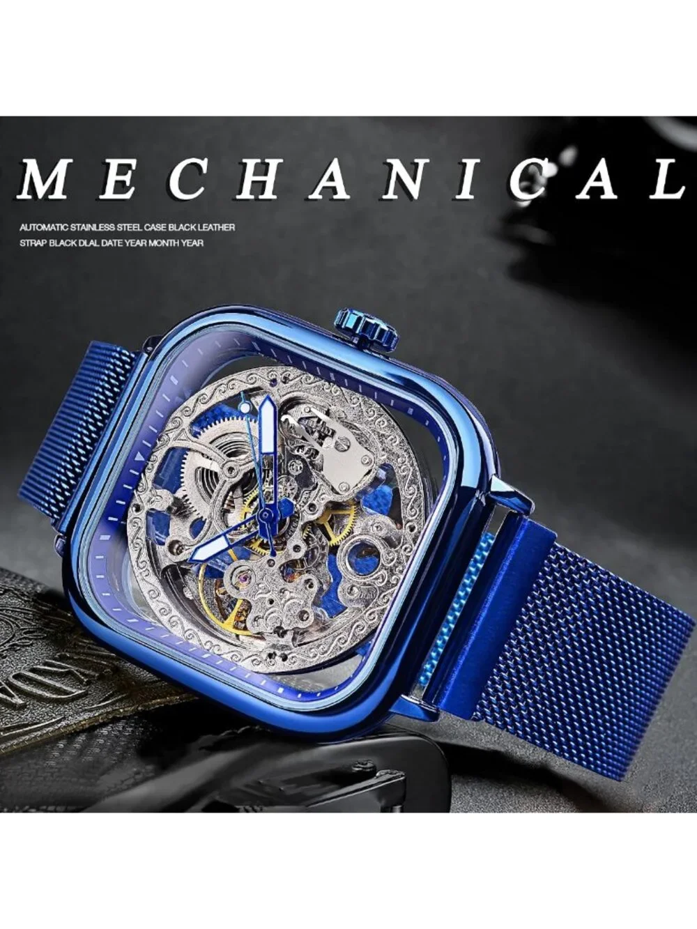 Stylish Men's Automatic Skeleton Watch with Transparent Dial & Stainless Steel